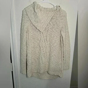 Anthropologie Moth Ivory Cream Cable Knit Button Cowl Neck Sweater Womens Size M